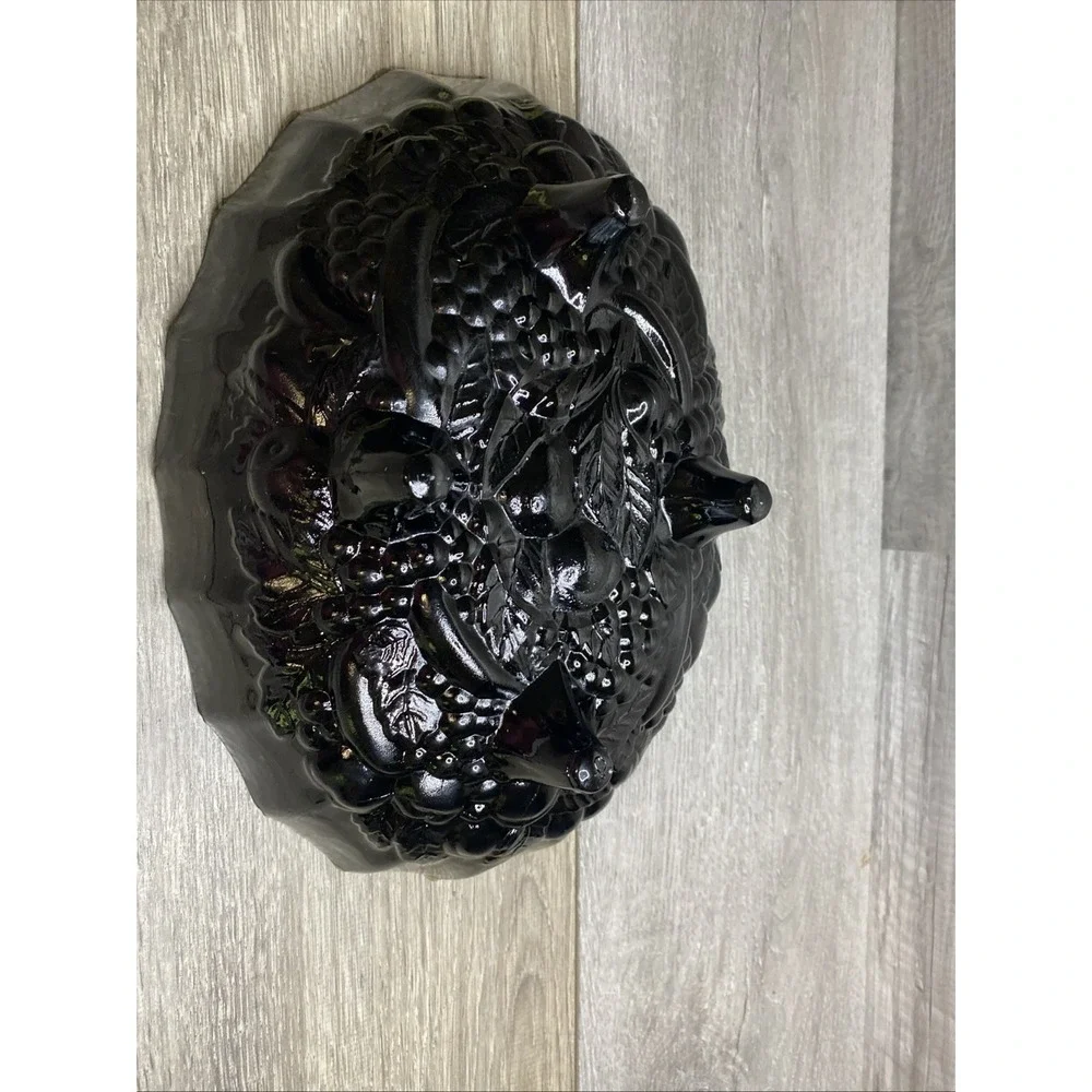 Vtg Indiana Glass Co Black Glass Bowl Fruit Pattern Approximately 12x8x4